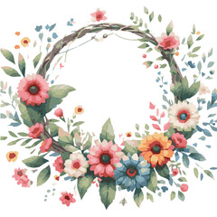 Fototapeta premium Beautiful flower frame watercolor vector isolated on transparent background