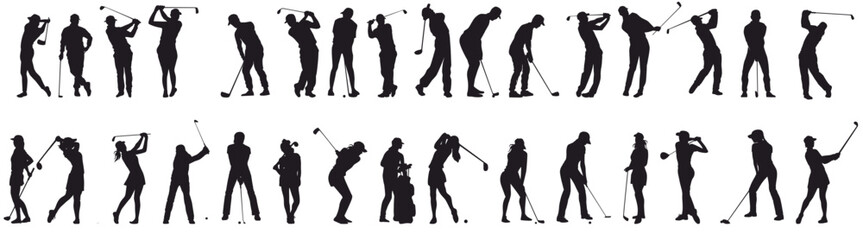 golf player silhouette set. collection of golf player in pose. 