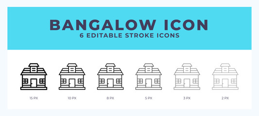 Naklejka premium Bungalow icon with different stroke. Editable stroke. Vector illustration.