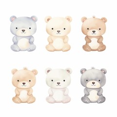 Baby animals, baby bear collection watercolor tone, pastel, 3D Animator