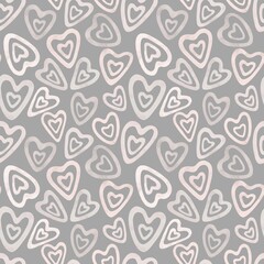Heart seamless pattern. Romantic background with love symbol. Wedding decorative wall paper in gray and pink pastel colors.