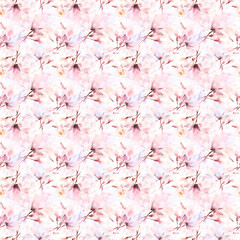 Floral seamless pattern. Pink watercolor flowers background. Vintage floral fabric design. Hand painted flowers for print