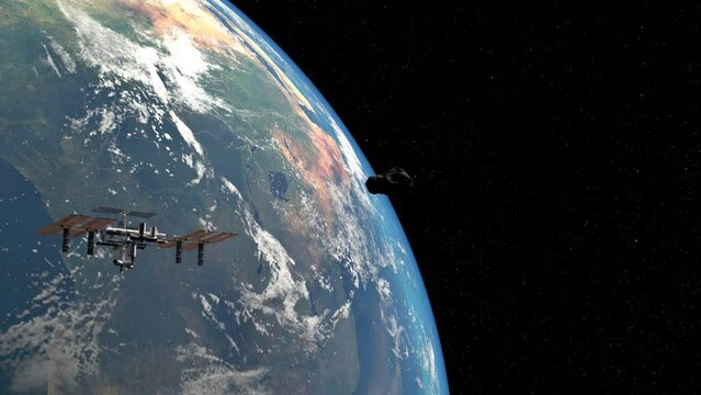 A 3D ilustration of an impact where the asteroid has a diameter of 100 km.