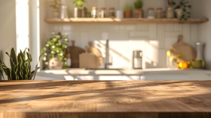 Sleek Wooden Desk in Softly Lit Scandinavian-Style Kitchen Interior