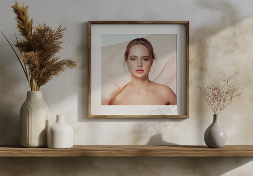 Wall In Boho Style With Frame Mockup And Generative ai