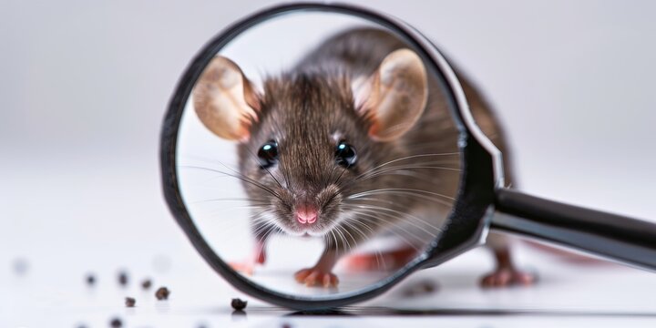 A close-up photo of a brown rat Rattus norvegicus under a magnifying glass