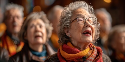 Active seniors find joy and companionship in a vibrant choir singing hymns.