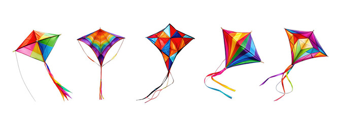 Set with beautiful bright kites on white background. Banner design