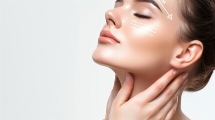 Naklejka premium Women with perfect facial skin Template from applying cosmetics on a white background.
