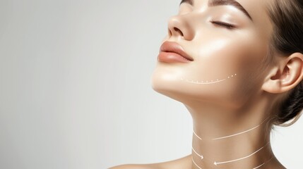 Women with perfect facial skin Template from applying cosmetics on a white background.