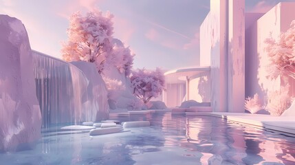 Delicate pastel shades washing over the environment, creating a soft and serene ambiance.