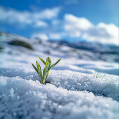 Explore the intricate beauty of frosty plants on snow-covered ground in very close-up photography. AI generative.