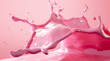 Splash of pink milk or pink cream isolated on pink background.