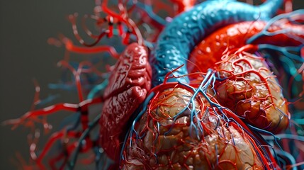 Detailed 3D Model of the Human Circulatory System Illustrating the Heart Arteries and Veins in a Vibrant Colorful Textured Digital Rendering