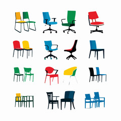 Diverse Chair Collection: Vector Illustration of Various Chair Types