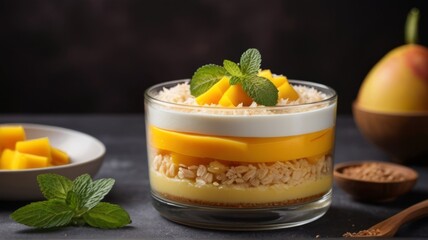 Exotic treat with mango, rice, and mint, ideal for caption.