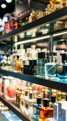 A perfume store with shelves filled with various scents and body care products