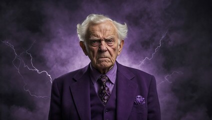 Old angry man in purple suit