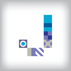 Creative letter J logo design with geometric shapes. Creative educational colorful graphics. Vector