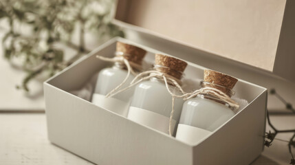 An empty white gift box specifically crafted for pet bottles, presented in a simple and modern design, suitable for packaging mockups. AI generative.