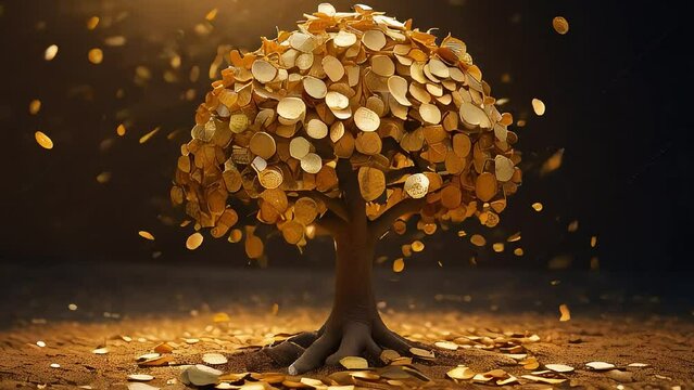 Money tree with coins instead of leaves, business profit concept