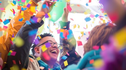 Energetic Party with Balloons and Confetti