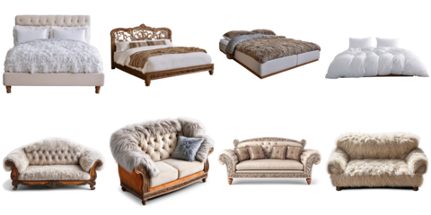 A collection set of a different types of furniture, PNG with transparent background, AI