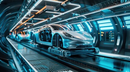 A Cars on the assembly line are modern with technology. automatic robot