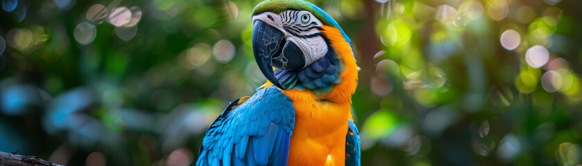 Fototapeta premium Detailed close-up of a Scarlet Macaw's face, showcasing its colorful feathers and distinctive beak.