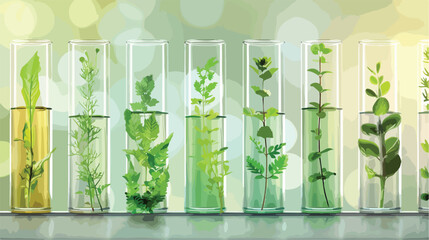 Test tubes with plants on light background closeup vector