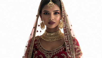 young beautiful Indian woman with gold jewelry