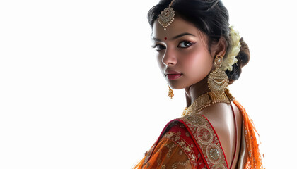 young beautiful Indian woman with gold jewelry