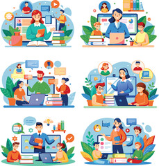 Set flat illustration of a webinar training, vector illustration.