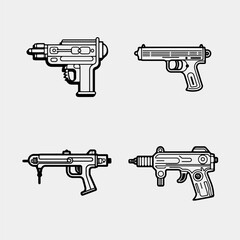 gun icon in outline style isolated on white background. hunting gun stock vector illustration.