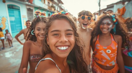 Young people having fun at a carnival in Brazil.