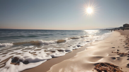 Beach, izmir, sun, sea, sand, sunny, afternoon, bright; realistic, 8k, photograph, real, real image, very detailed, no blur