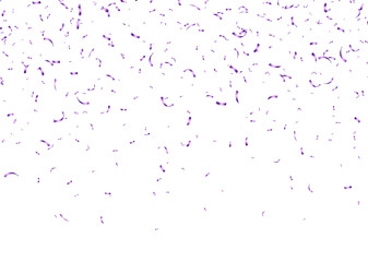Purple confetti, falling paper ribbons isolated on white background. Birthday party decoration. Vector illustration.