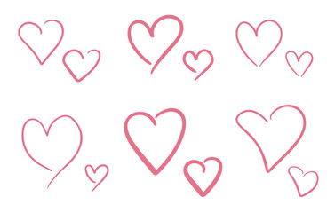 Collection of Pink Heart Outlines in Various Sizes