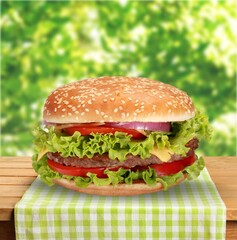 delicious fresh cheeseburger with cutlet for fast food