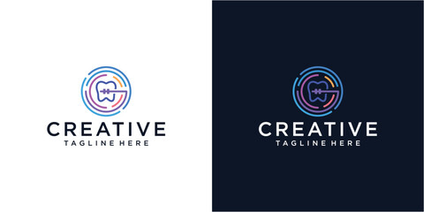 modern line art Dental care logo design template.