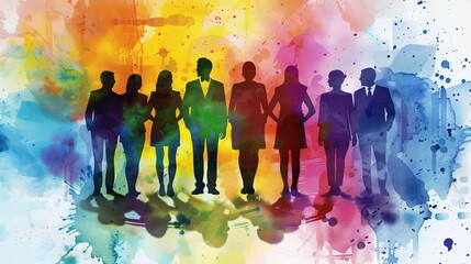 Naklejka premium Group of People Silhouetted Against Colorful Background