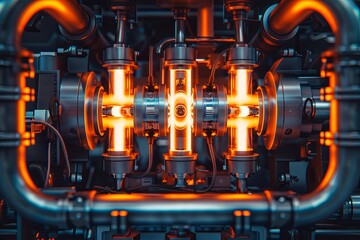 Fototapeta premium Advanced industrial machinery core with radiant energy