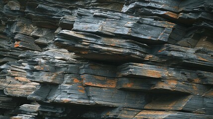 Textured rock layers with striking rusty accents in nature
