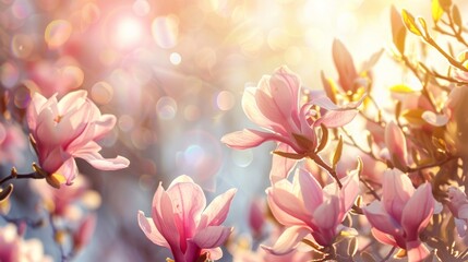 Obraz premium Pink Magnolia Flowers in Sunlight