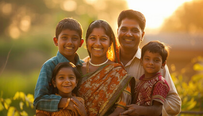 Happy indian family standing together