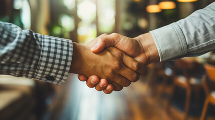 Two people shaking hands in a business setting