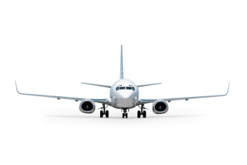 Front view of the modern white passenger airliner isolated