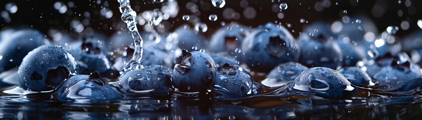 ripe blueberry  captured in an explosive water splash, showcasing their vibrant colors against a...