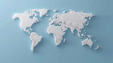 paper cut style world map on blue background