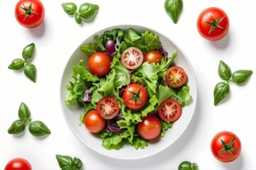 Green vegan salad from green leaves mix and vegetables. Fresh green salad in white plate. 